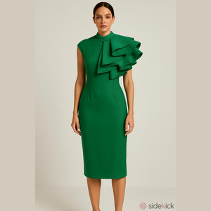 Elegant Green Dress W/ One-shoulder Design (XL)